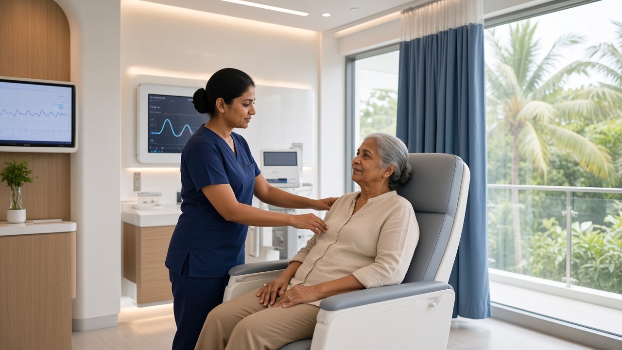 Nurse checking a patient’s pulse in a modern assessment bay